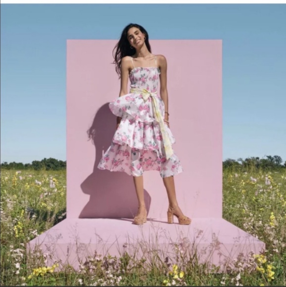 Beautiful Flower printed Dress flare dress with three layers.